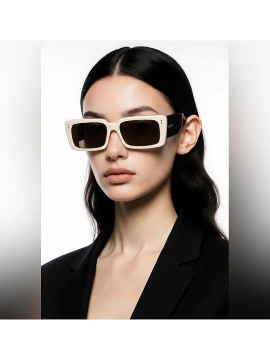 Gucci GG0543S 002 Ivory Black Oversized Rectangular Sunglasses Brown Lens main image 9